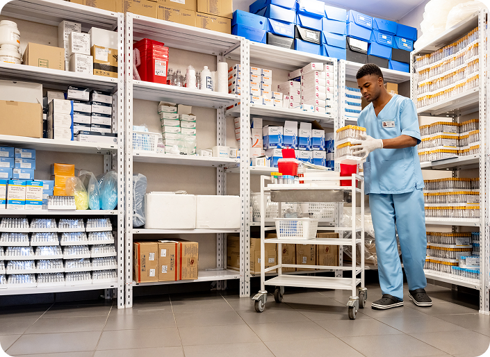 Medical equipment and healthcare services in a modern hospital setting